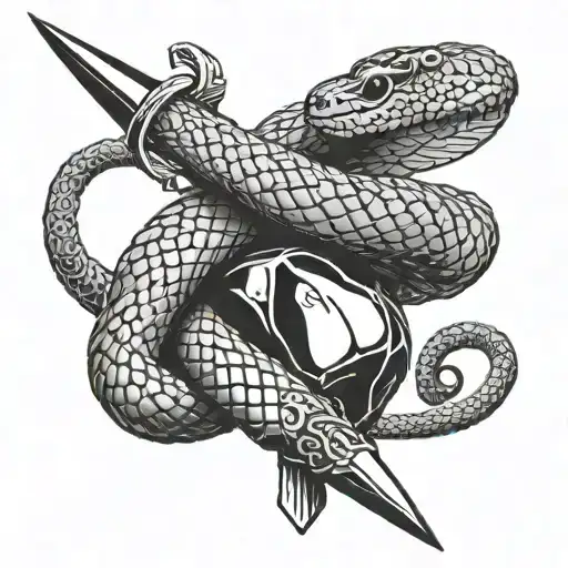 A Snake Coiled Around A Stone Dagger
