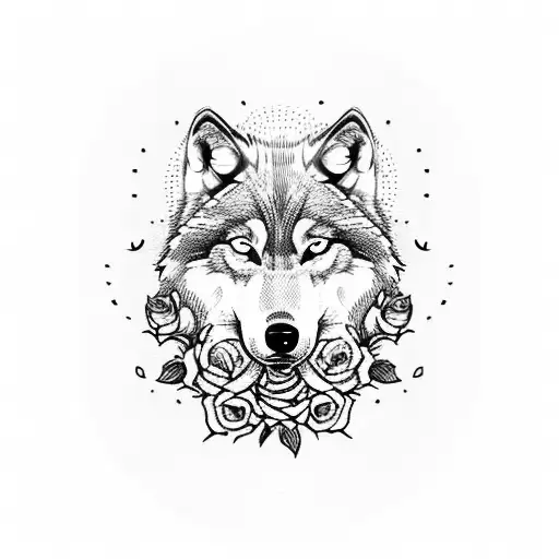 Wolf In Roses With Bandana On The Head
