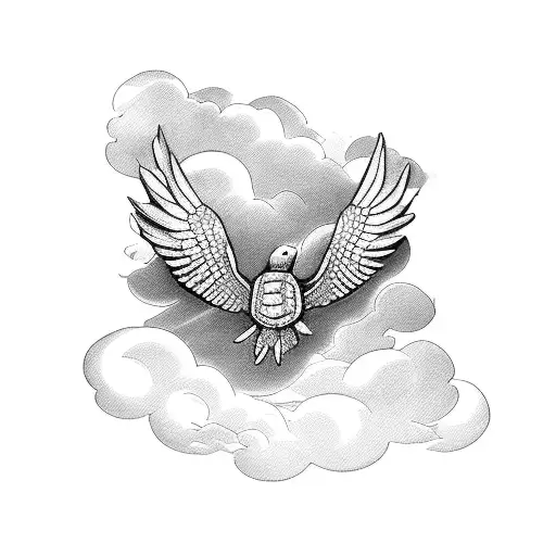 Turtle With Dove Wings In Clouds