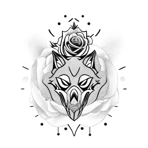 A Wolf Skull Surrounded By A Wreath Of Vibrant Roses