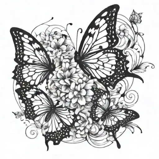 An Abstract Design Of Butterflies And Flowers Merging Together