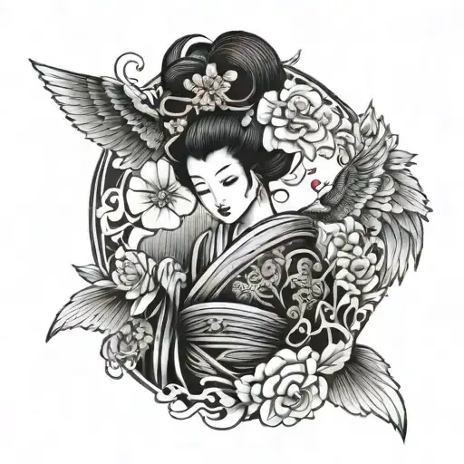 A Traditional Japanese Geisha Transformed Into A Dark Angel