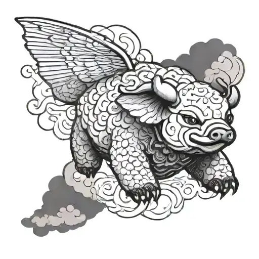 A Stylized And Detailed Portrait Of Appa Flying Through The Clouds