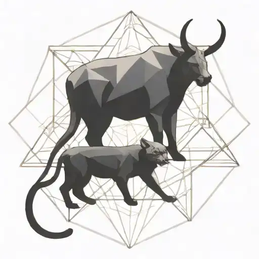 Stock Market Bull Vs Siberin Cat Sitting Together