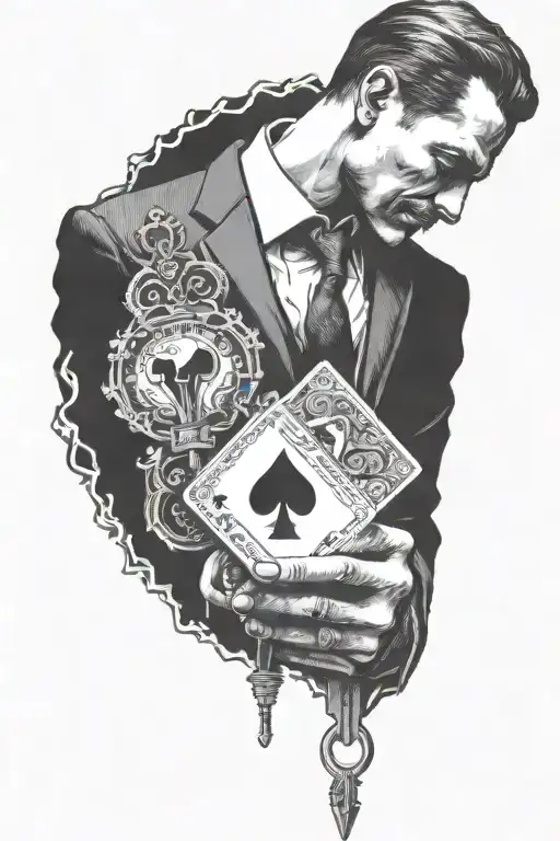 A Man In A Suit Holding An Ace Card And A Key In One Hand