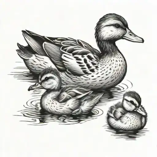 2 Ducklings Following Their Mother