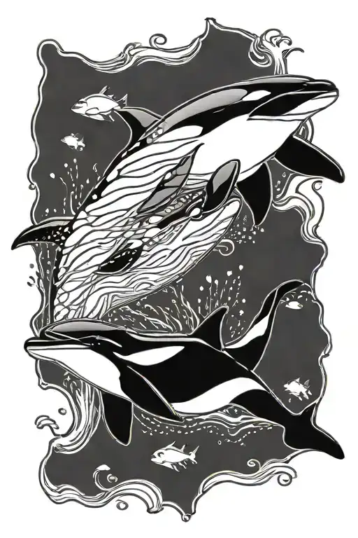 Mother Orca And Baby Orca Swimming Together