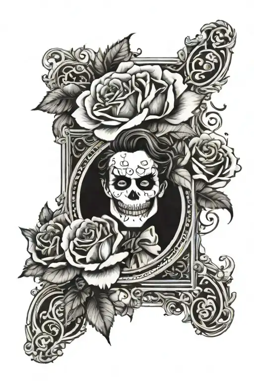 Combine The Scorpio Zodiac Symbol With A Joker Card Design With Roses In A Blackwork Style