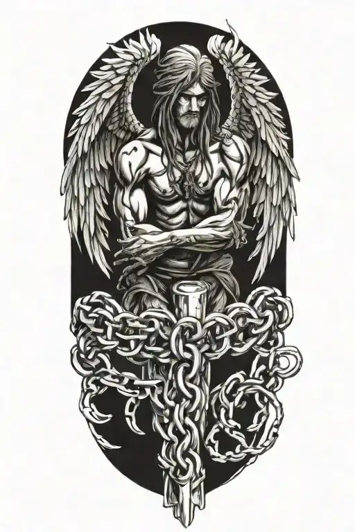 Fallen Angel Chains Wrapping On Fire