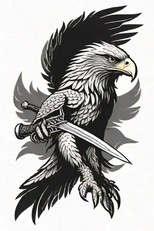A Fierce Eagle Holding A Sword In Its Talons Clutching