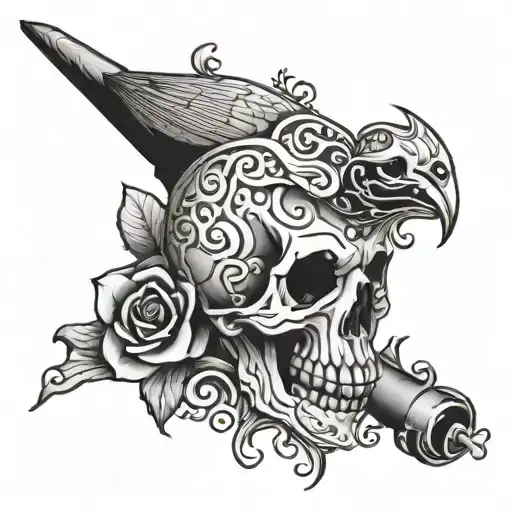 Redbird Skull Will With Scroll And Hammer