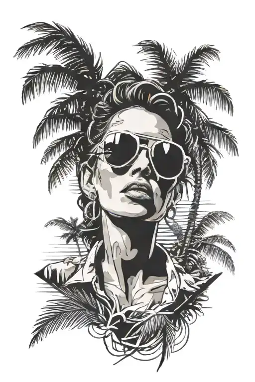 Palm Trees And A Woman With Aviator Sunglasses