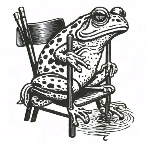 Frog Fishing With Fishing Pole On A Stool