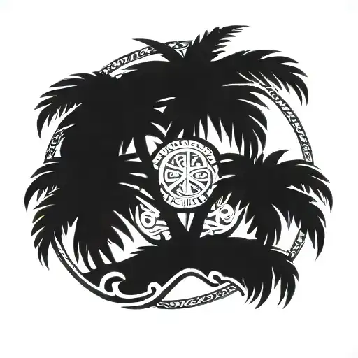 A Palm Tree Intertwined With Mayan Symbols