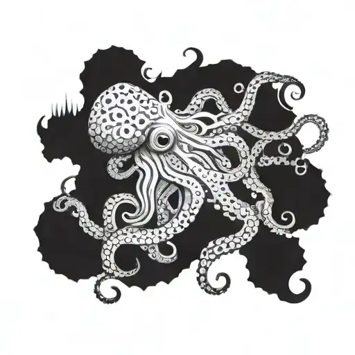 A Surreal Scene Of An Octopus Morphing Into Various Sea Creatures Commonly Caught While Fishing