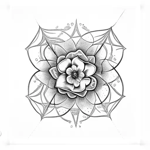 A Blackwork Tattoo Of A Deathly Flower Bouquet With Spider Webs Intertwined