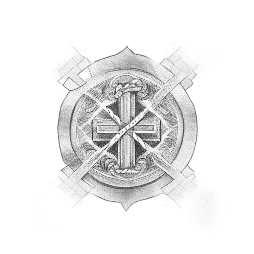 Christian Cross On Mountain And Pair If Shoes