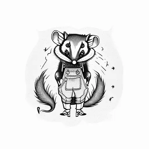 Cartoon Opossum In Overalls