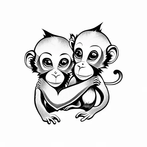 Two Baby Monkeys One Boy And One Girlholding Hands With Tails Combined Into A The Shape Of A Heart