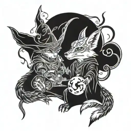 A Fox Sorcerer Casting Spells With A Dragon Familiar