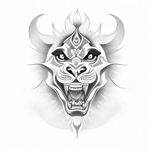 Hindu Lion Mouth Open