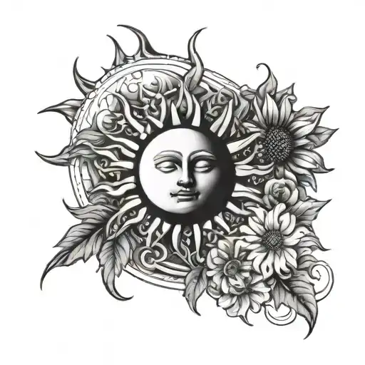 Sun With Moon And Flowers