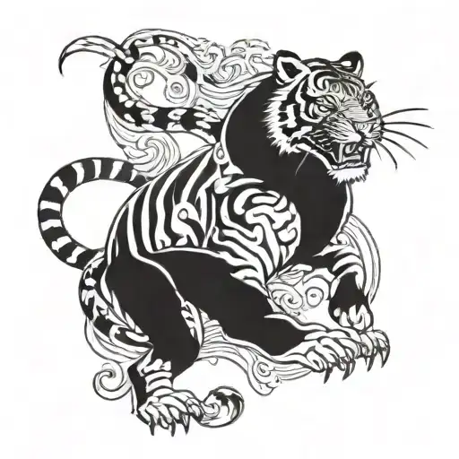 Chinese Tiger Symbolizing Year Of Tiger And Underneath It In Medieval Banner 1998
