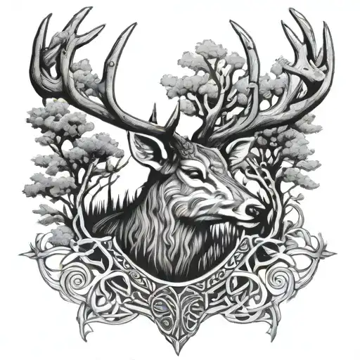 Celtic Deer Head With Trees