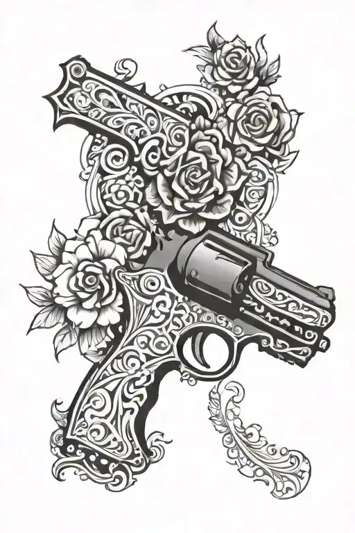 A Tribal-inspired Gun Design With Subtle Hints Of Skulls And Flowers