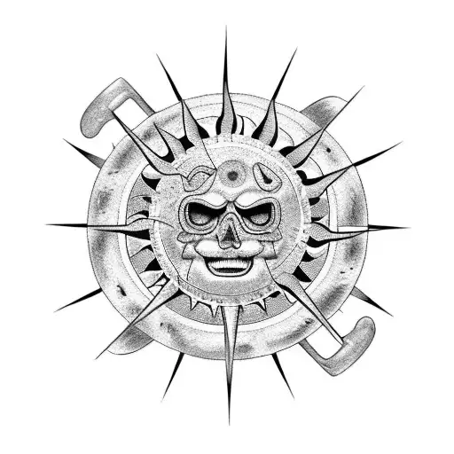 A Sun Made Of Motorcycle Parts With Chemical Symbols Incorporated Into The Design