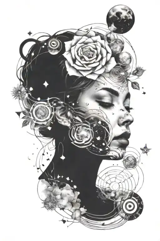 Women's Face Surrounded By Galaxy With Planets And Stars