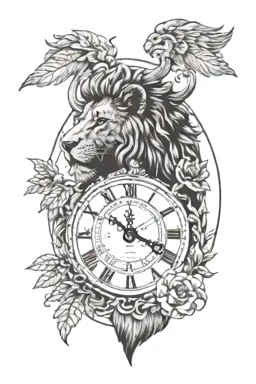 A Clock With Roman Numerals From Which A Lion's Head Emerges