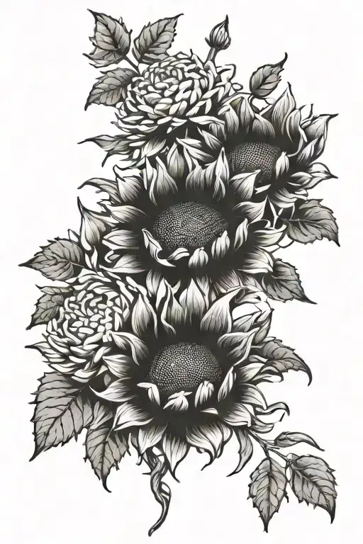 A Sunflower Wolfsbane And A Chrysanthemum Tangled Together