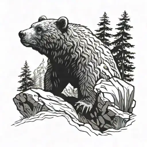 The Face Of A Bear In The Forest On A Rock