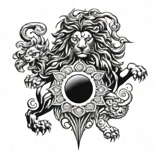 Lion And God Figure Surrounded