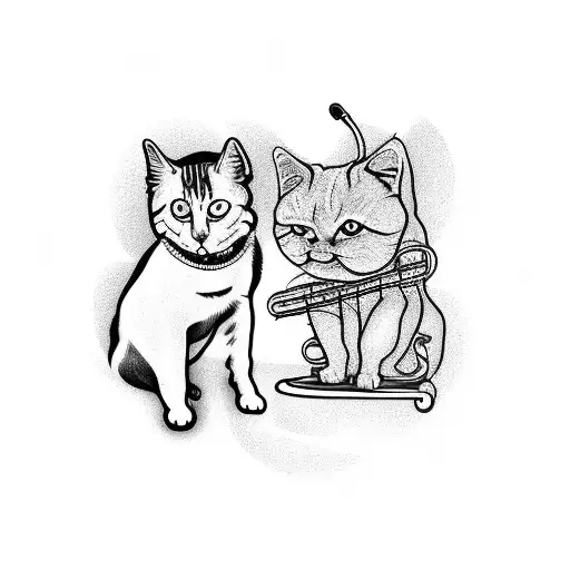 A Surrealistic Painting Of A Dog And Cat Playing Musical Instruments On A Beach