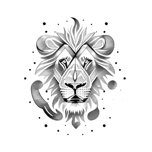 A Lion Playing A Guitar In A Blackwork Style