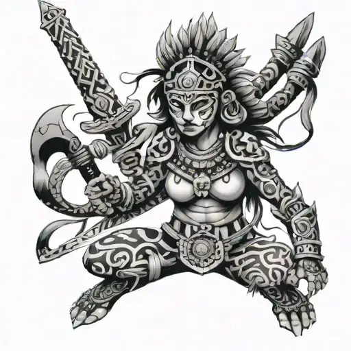 Aztec Jaguar Warrior With Swords Stuck In Her