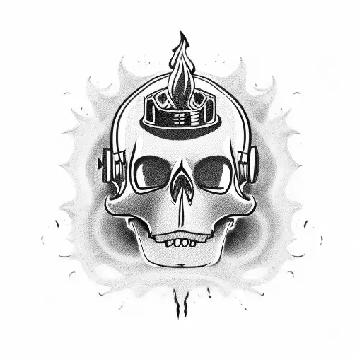 Firefighter Skull With Helmet In Flames