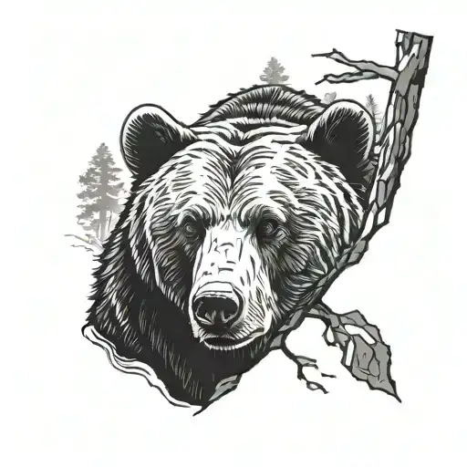 The Face Of A Bear In The Forest On A Rock