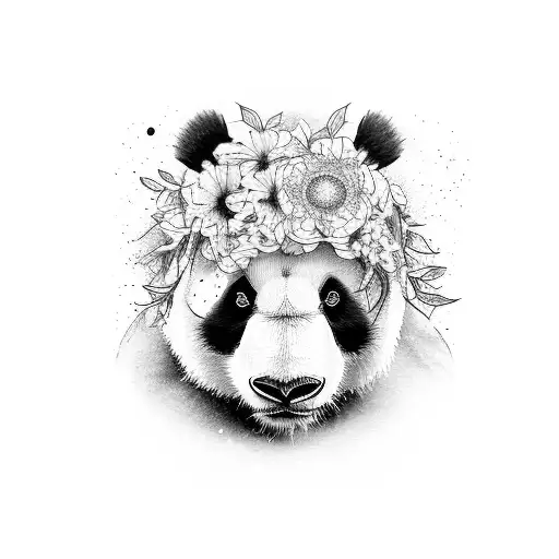 A Majestic Panda Walking Through A Field Of Blooming Maiple Flowers