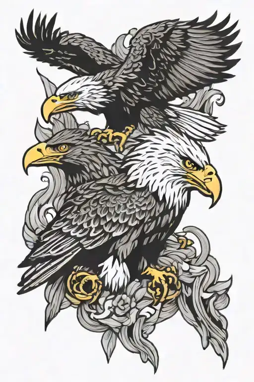 Bald Eagle And Golden Eagle Back To Back