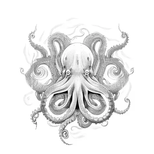 A Mystical Octopus Surrounded By Swirling Waves And Underwater Creatures