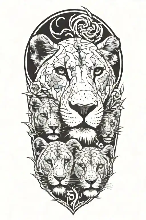 Lioness And 7 Cubs