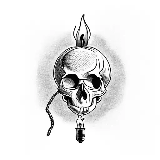 Skull Inside A Lamp With A Candle