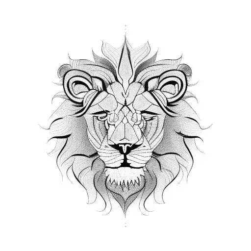 Lion Head Side On Detailed With Geometric