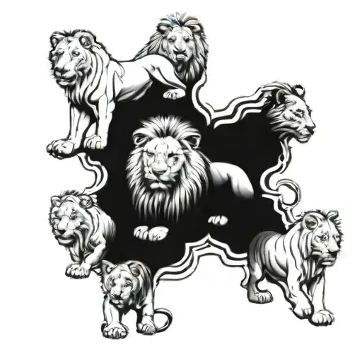 Design A Back Tattoo Of A Lion And 6 Cubs Playing