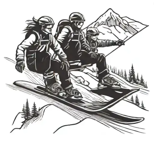 A Family Of Snowboarders Riding Down A Mountain Together