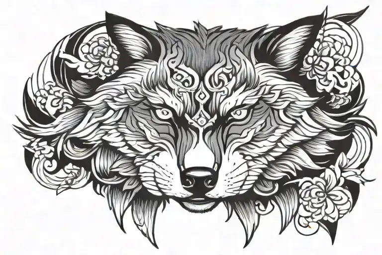 Wolf With Japanese Armband Tattoo Designs