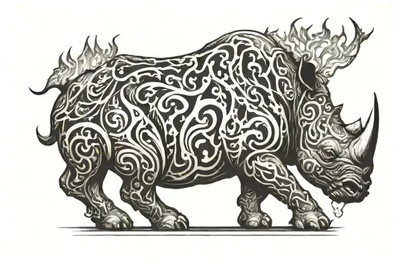 Rhino And Fire Flames